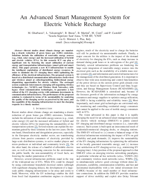 (PDF) An advanced smart management system for electric vehicle recharge