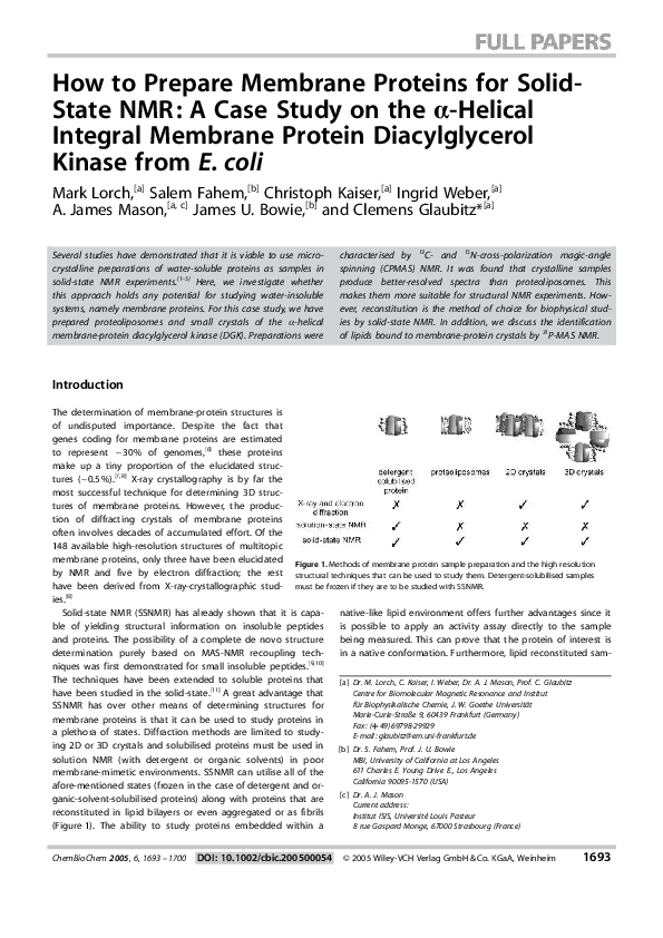 (PDF) How to Prepare Membrane Proteins for Solid-State NMR: A Case ...