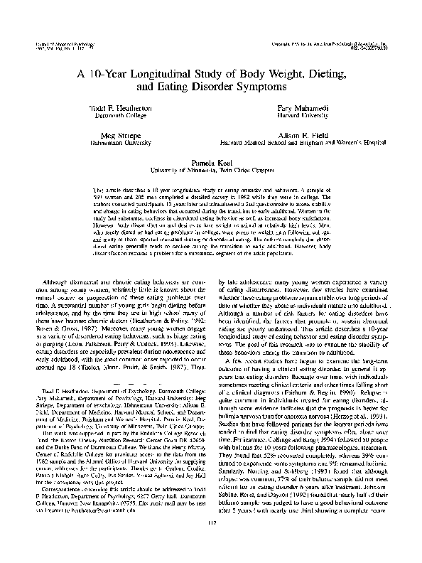 (PDF) A 10-year longitudinal study of body weight, dieting, and eating ...