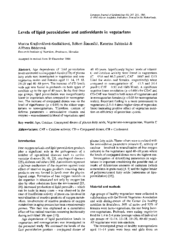 (PDF) Levels of lipid peroxidation and antioxidants in vegetarians