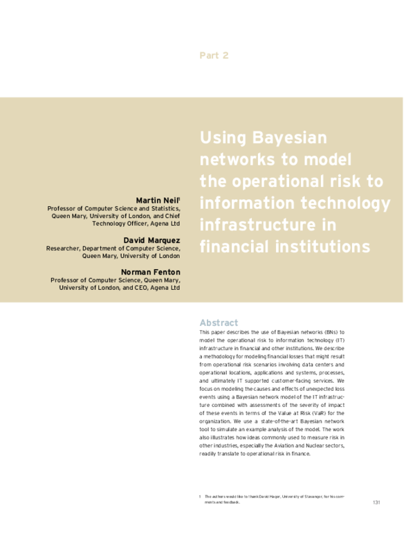 (PDF) Using Bayesian networks to model the operational risk to ...