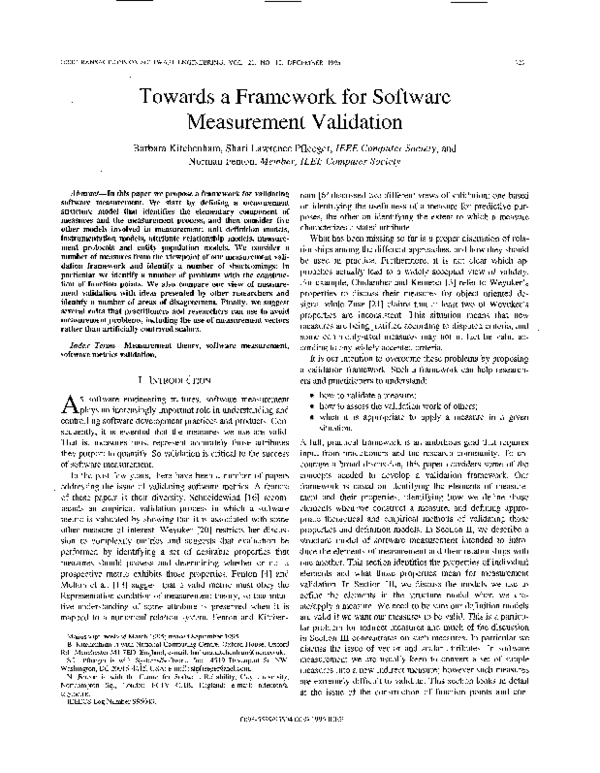 (PDF) Towards a framework for software measurement validation