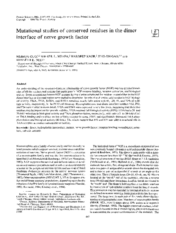 (PDF) Mutational studies of conserved residues in the dimer interface ...
