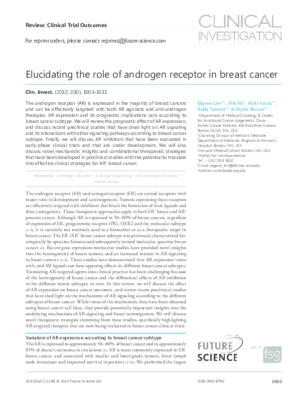 (PDF) Elucidating the role of androgen receptor in breast cancer