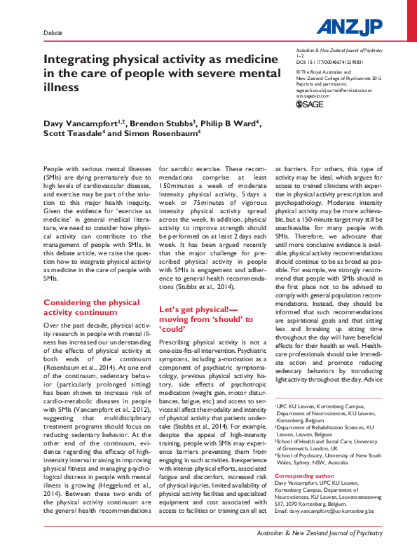 (PDF) Integrating physical activity as medicine in the care of people ...