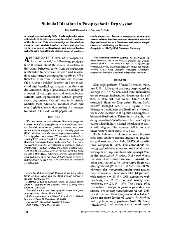 (PDF) Suicidal ideation in postpsychotic depression