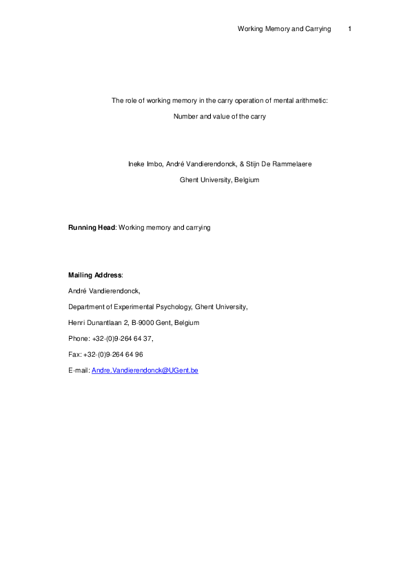 (PDF) The role of working memory in the carry operation of mental ...