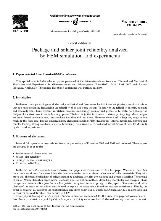 (PDF) Package and solder joint reliability analysed by FEM simulation