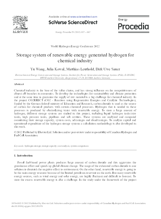 (PDF) Storage System of Renewable Energy Generated Hydrogen for ...