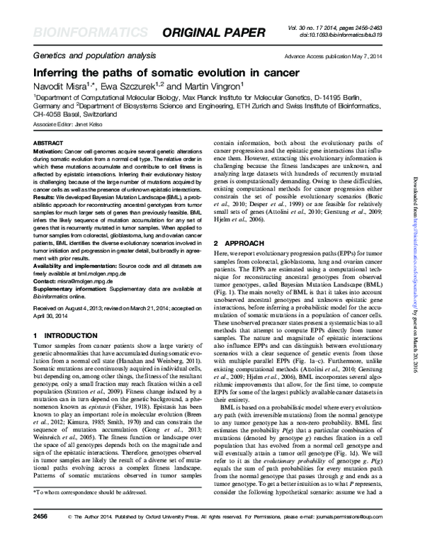 (PDF) Inferring the paths of somatic evolution in cancer