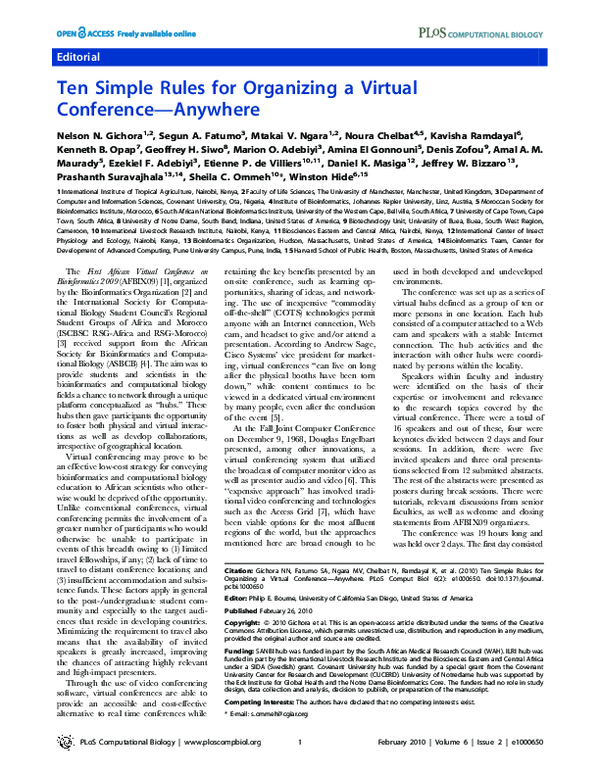 (PDF) Ten Simple Rules for Organizing a Virtual Conference—Anywhere
