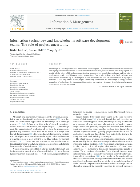(PDF) Information technology and knowledge in software development ...