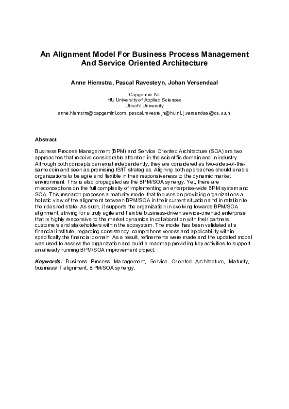 (PDF) An Alignment Model for Business Process Management and Service ...