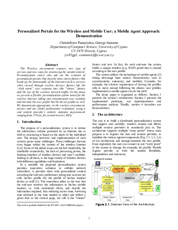 (PDF) Personalized portals for the wireless and mobile user; a mobile ...