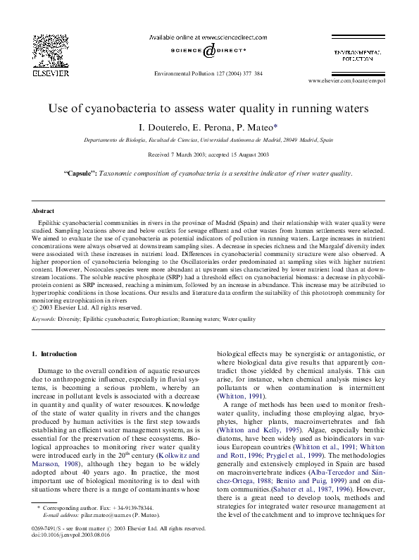 (PDF) Use of cyanobacteria to assess water quality in running waters