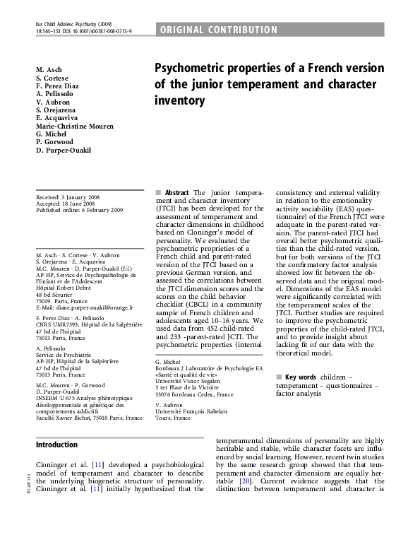 (PDF) Psychometric properties of a French version of the junior ...
