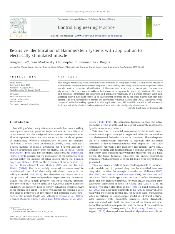 (PDF) Recursive identification of Hammerstein systems with application ...