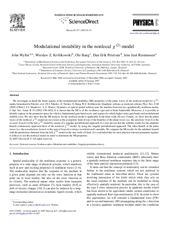 (PDF) Modulational instability in the nonlocal -model