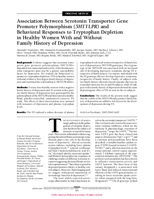 (PDF) Association between serotonin transporter gene polymorphism and ...