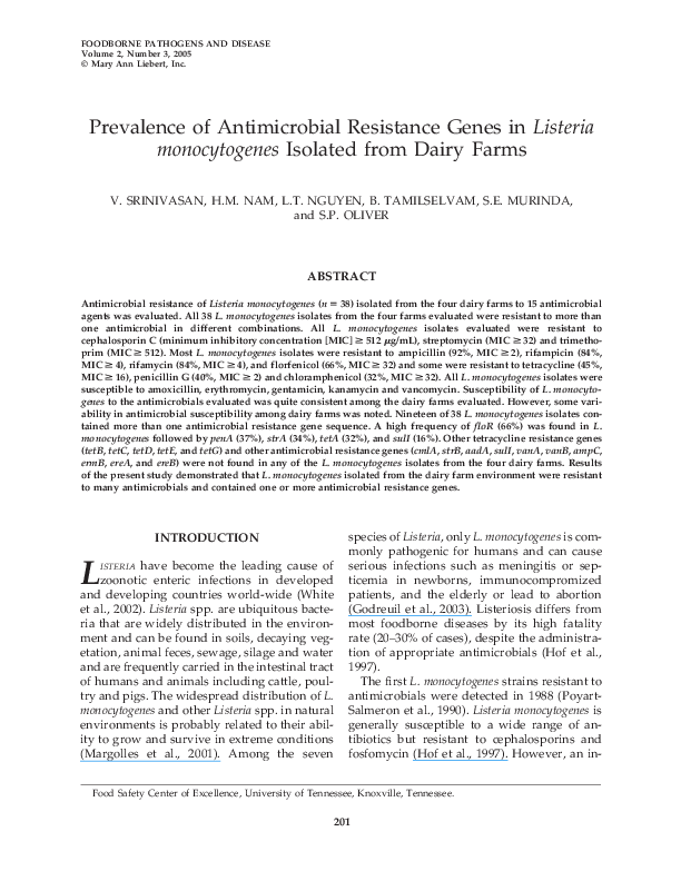 (PDF) Prevalence of Antimicrobial Resistance Genes in Listeria ...