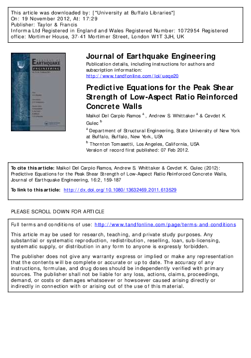(PDF) Predictive Equations for the Peak Shear Strength of Low-Aspect ...