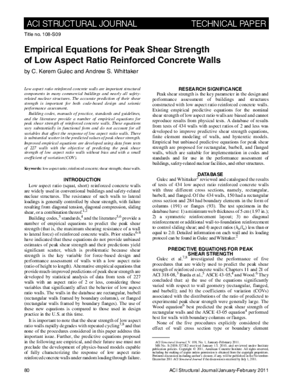 (PDF) Empirical equations for peak shear strength of low aspect ratio ...