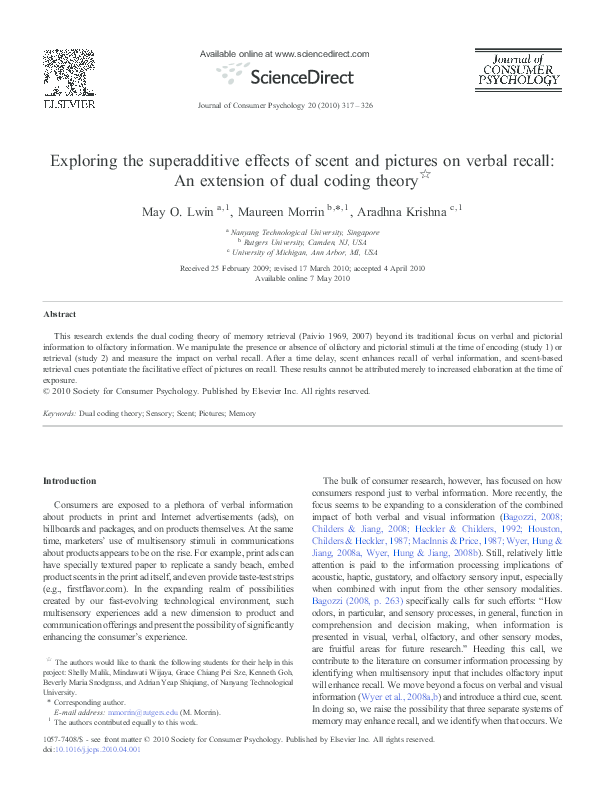 (PDF) Exploring the superadditive effects of scent and pictures on