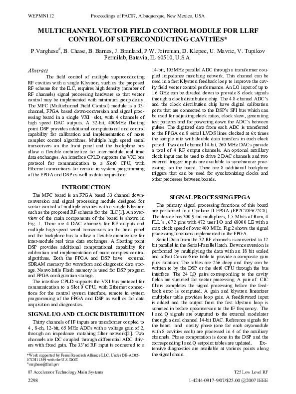 (PDF) Multichannel vector field control module for LLRF control of