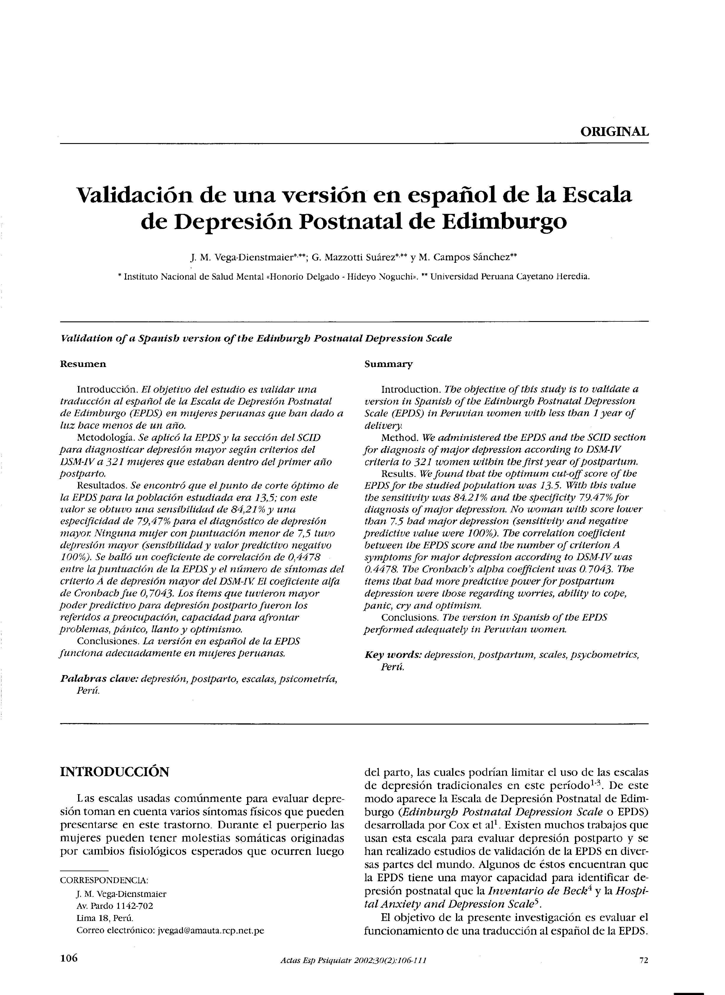 (PDF) [Validation of a Spanish version of the Edinburgh Postnatal