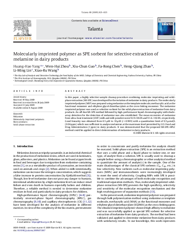 (PDF) Molecularly imprinted polymer as SPE sorbent for selective ...