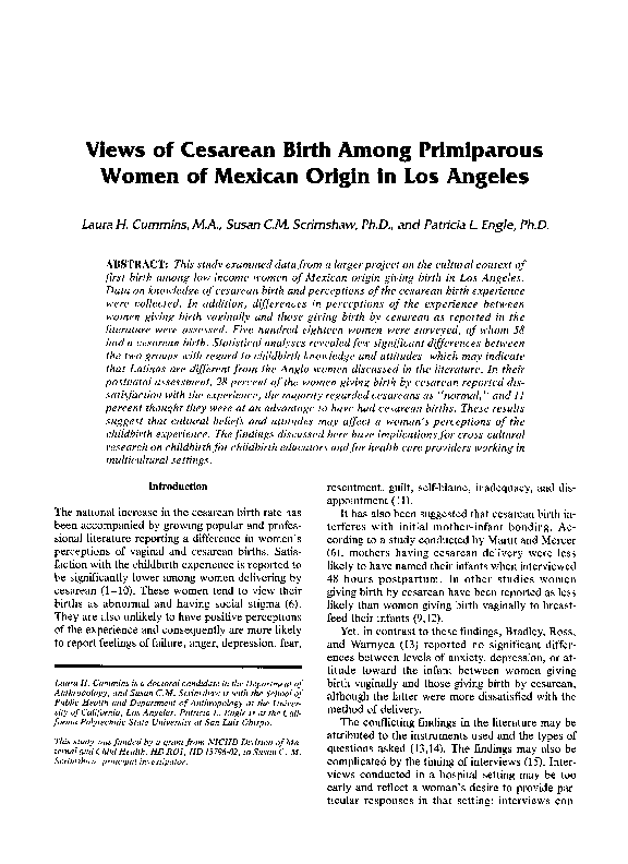 (PDF) Views of Cesarean Birth Among Primiparous Women of Mexican Origin ...
