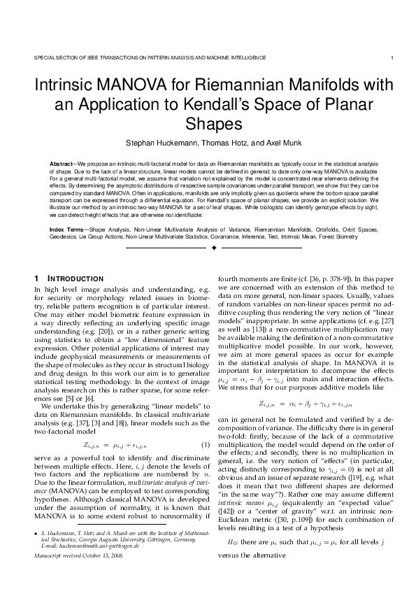(PDF) Intrinsic MANOVA for Riemannian Manifolds with an Application to ...