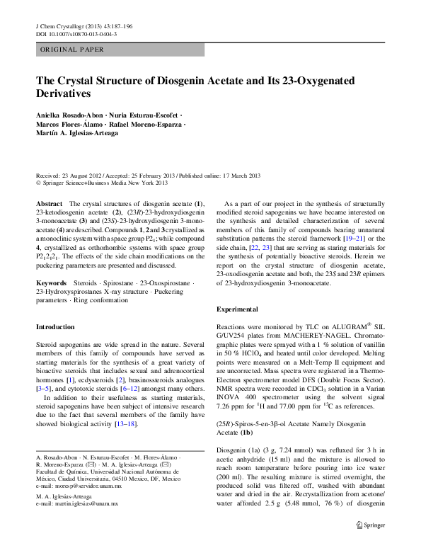 (PDF) The Crystal Structure of Diosgenin Acetate and Its 23-Oxygenated