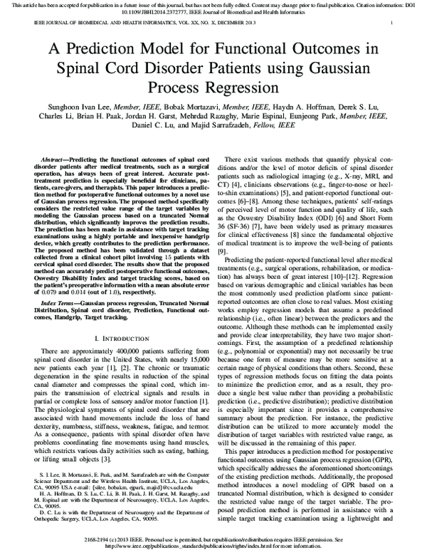 (PDF) A Prediction Model for Functional Outcomes in Spinal Cord ...