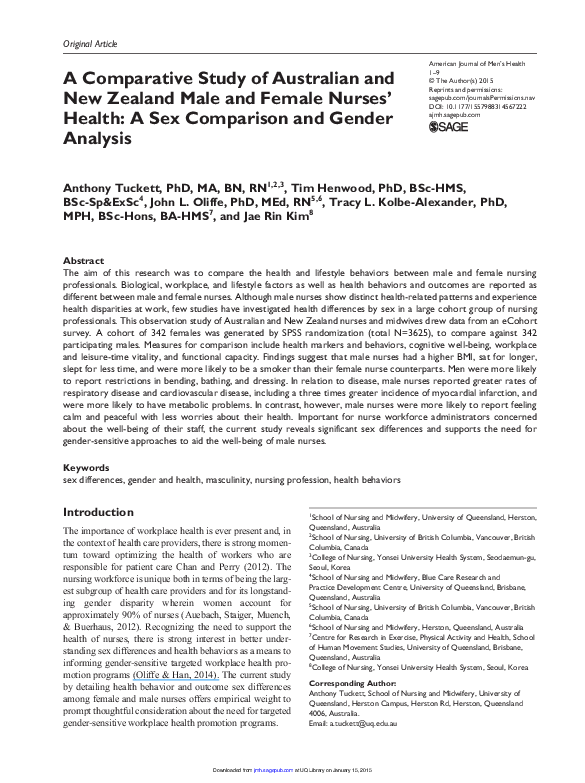 (PDF) A Comparative Study of Australian and New Zealand Male and Female ...