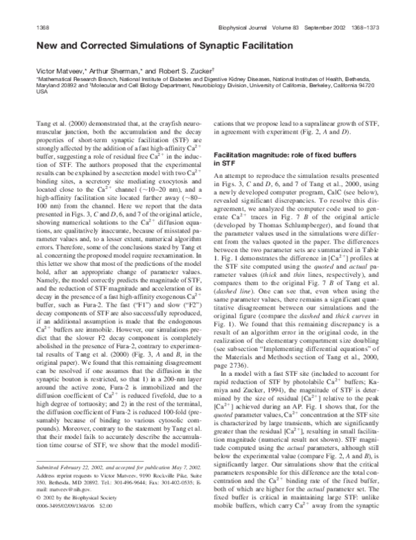 (PDF) New and Corrected Simulations of Synaptic Facilitation