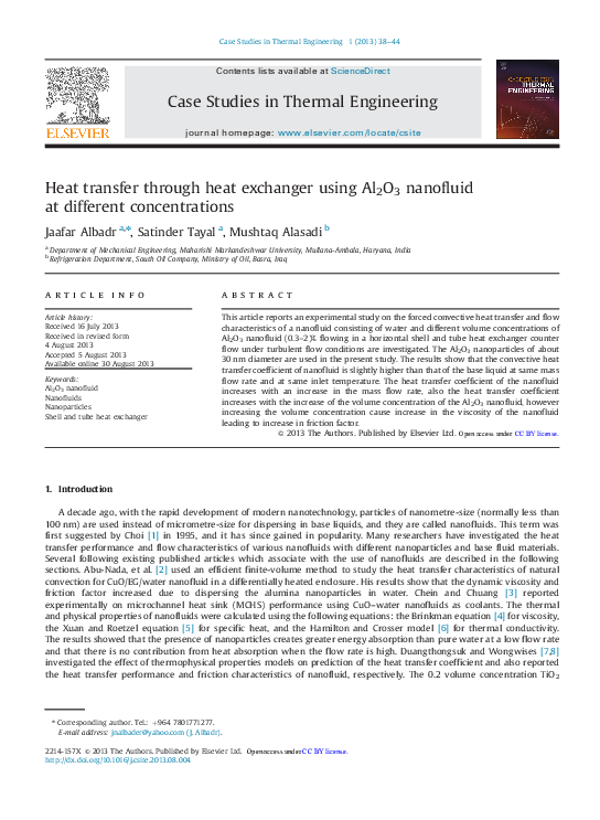 (PDF) Heat transfer through heat exchanger using Al 2 O 3 nanofluid at ...