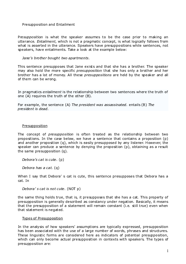 What is presupposition in pragmatics image