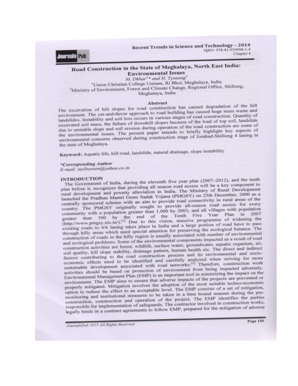 (PDF) Environmental Impacts of Road Construction