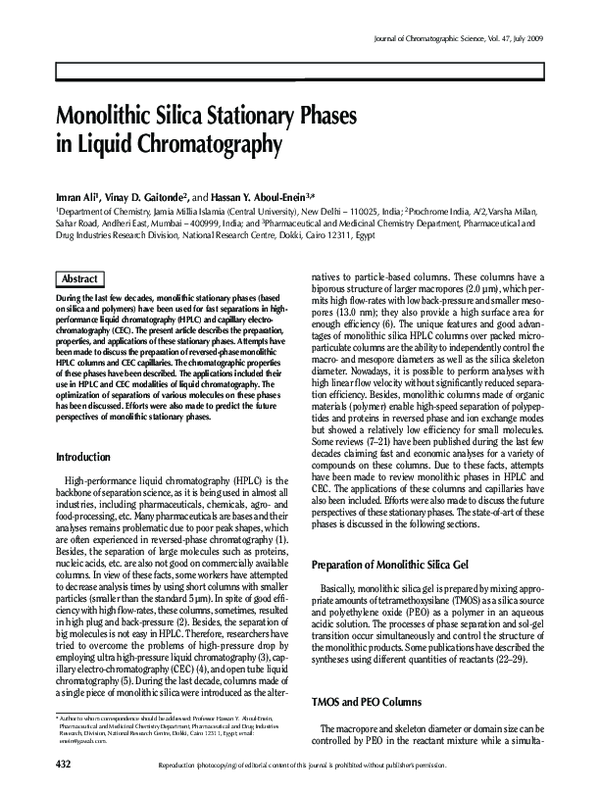 (PDF) Monolithic Silica Stationary Phases in Liquid Chromatography