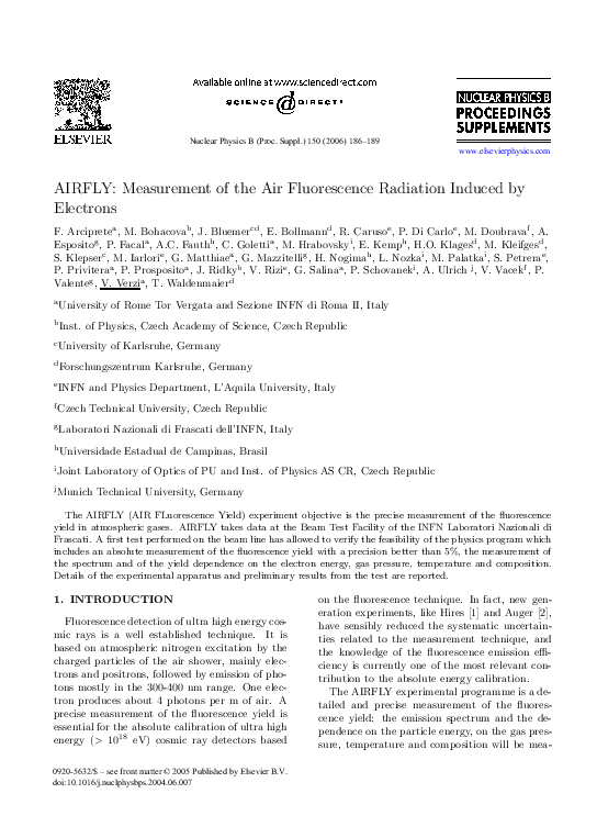 (PDF) AIRFLY Measurement of the Air Fluorescence Radiation Induced by