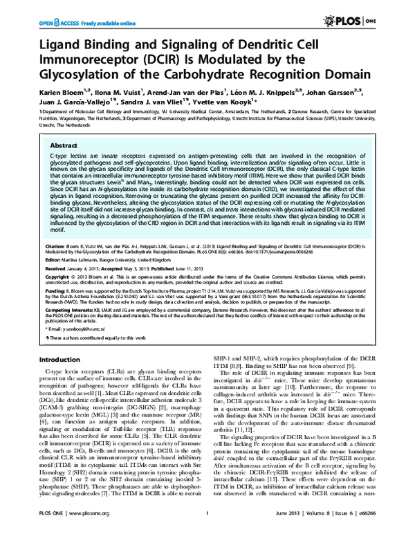 (PDF) Ligand Binding and Signaling of Dendritic Cell Immunoreceptor ...