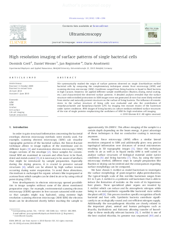 (PDF) High resolution imaging of surface patterns of single bacterial cells