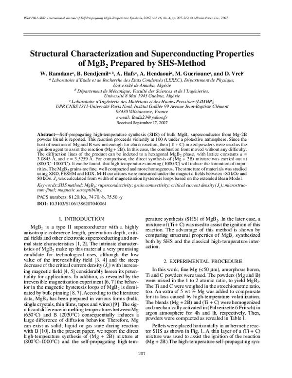 (PDF) Structural characterization and superconducting properties of ...