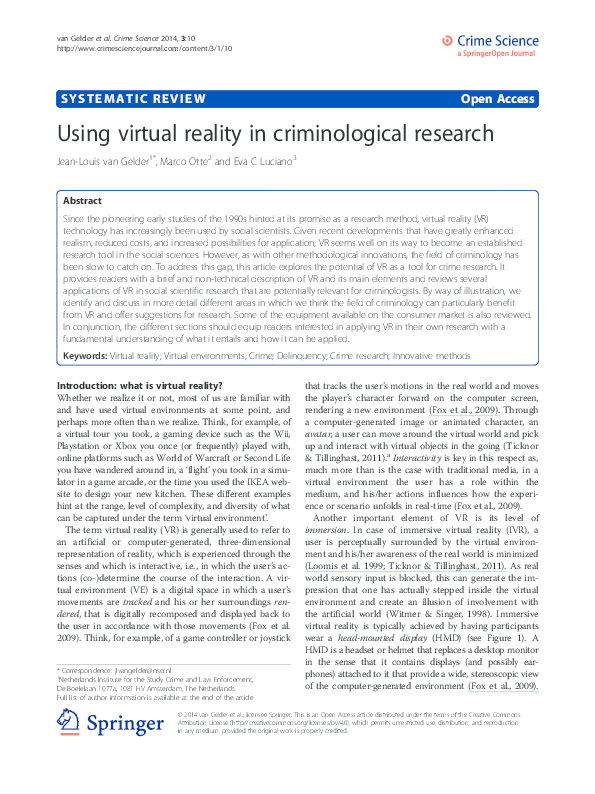 (PDF) Using virtual reality in criminological research
