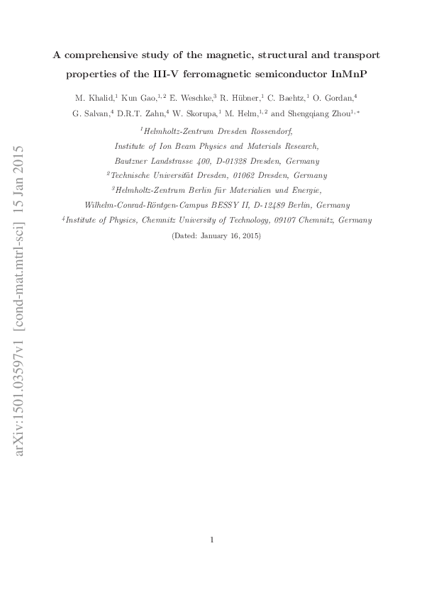 (PDF) Magnetic and Transport Properties of InMnP
