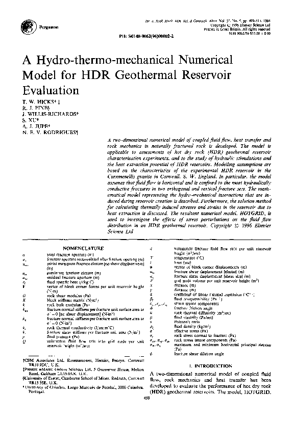 (PDF) A hydro-thermo-mechanical numerical model for HDR geothermal ...