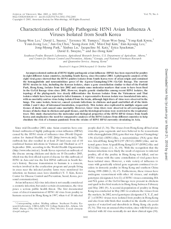 (PDF) Characterization of Highly Pathogenic H5N1 Avian Influenza A ...