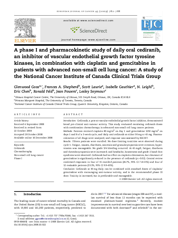 (PDF) A phase I and pharmacokinetic study of daily oral cediranib, an ...