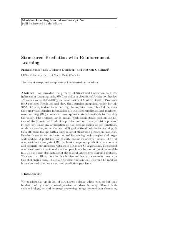 (PDF) Structured prediction with reinforcement learning